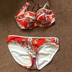 Orange floral Freya bikini top and bottom 36D